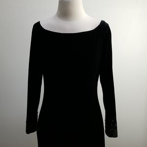 Black Velvet Floor Length Stretch Gown. Size 8.